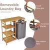 imageGiantex Bamboo Laundry Hamper Stand Freestanding Laundry Organizer wRemovable Sliding Bag ampamp 3Tier Open Shelves Multipurpose Utility Storage Cabinet for Bathroom Living Room Bedroom Natural