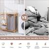 imageGiantex Bamboo Laundry Hamper Stand Freestanding Laundry Organizer wRemovable Sliding Bag ampamp 3Tier Open Shelves Multipurpose Utility Storage Cabinet for Bathroom Living Room Bedroom Natural