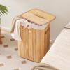 imageGiantex Bamboo Laundry Hamper with Lid 72L Large ampamp Tall Clothes Hamper with Removable Liner ampamp Handles Rectangular Laundry Basket for Small Spaces Laundry Room Bedroom NaturalNatural