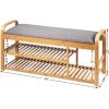 imageGiantex Bamboo Shoe Bench3Tier Entryway Bench with CushionMax Load 330 LBS Modern Stool Storage Shelf for Bedroom Living Room Hallway Natural and GreyNatural and Grey
