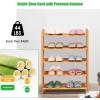 imageGiantex Bamboo Shoe Rack 5 Tier Freestanding Shoe Rack with Two Rounded Handle for 15 Pairs Entryway Standing Shoe Storage Organizer for Kitchen Living Room Entryway 5Tier5Tier