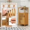 imageGiantex Bathroom Floor Cabinet Bamboo Storage Cabinet wSingle Door ampamp Open Shelves Freestanding Corner Cabinet Side Storage Organizer for Laundry Room Living Room Bedroom Easy Assembly