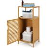 imageGiantex Bathroom Floor Cabinet Bamboo Storage Cabinet wSingle Door ampamp Open Shelves Freestanding Corner Cabinet Side Storage Organizer for Laundry Room Living Room Bedroom Easy Assembly