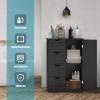 imageGiantex Bathroom Storage Cabinet with Drawers  4 Drawer Storage Organizer wCupboard Adjustable Shelf AntiToppling Device Entryway Storage Unit Console Table Bathroom Floor Cabinet GrayBlack