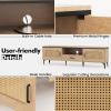 imageGiantex Boho TV Stand for Tvs up to 65quot Wood Entertainment Center with Storage Cabinets Drawer Cable Hole Metal Legs Mid Century Modern TV Console Table wRattan Doors for Living Room Bedroom