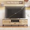 imageGiantex Boho TV Stand for Tvs up to 65quot Wood Entertainment Center with Storage Cabinets Drawer Cable Hole Metal Legs Mid Century Modern TV Console Table wRattan Doors for Living Room Bedroom