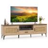 imageGiantex Boho TV Stand for Tvs up to 65quot Wood Entertainment Center with Storage Cabinets Drawer Cable Hole Metal Legs Mid Century Modern TV Console Table wRattan Doors for Living Room Bedroom