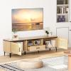 imageGiantex Boho TV Stand for Tvs up to 65quot Wood Entertainment Center with Storage Cabinets Drawer Cable Hole Metal Legs Mid Century Modern TV Console Table wRattan Doors for Living Room Bedroom