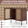 imageGiantex Buffet Cabinet Set of 2 Wood Sideboard Storage Cabinet with Rattan Door 3Position Adjustable Shelf Freestanding Coffee Bar Accent Cabinet Kitchen Cupboard Organizer for Living RoomWalnut
