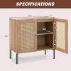 imageGiantex Buffet Cabinet Set of 2 Wood Sideboard Storage Cabinet with Rattan Door 3Position Adjustable Shelf Freestanding Coffee Bar Accent Cabinet Kitchen Cupboard Organizer for Living RoomOak