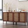 imageGiantex Buffet Cabinet Set of 2 Wood Sideboard Storage Cabinet with Rattan Door 3Position Adjustable Shelf Freestanding Coffee Bar Accent Cabinet Kitchen Cupboard Organizer for Living RoomWalnut