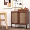 imageGiantex Buffet Cabinet Set of 2 Wood Sideboard Storage Cabinet with Rattan Door 3Position Adjustable Shelf Freestanding Coffee Bar Accent Cabinet Kitchen Cupboard Organizer for Living RoomWalnut
