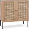 imageGiantex Buffet Cabinet Set of 2 Wood Sideboard Storage Cabinet with Rattan Door 3Position Adjustable Shelf Freestanding Coffee Bar Accent Cabinet Kitchen Cupboard Organizer for Living RoomOak