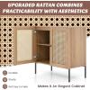 imageGiantex Buffet Cabinet Set of 2 Wood Sideboard Storage Cabinet with Rattan Door 3Position Adjustable Shelf Freestanding Coffee Bar Accent Cabinet Kitchen Cupboard Organizer for Living RoomOak