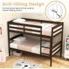 imageGiantex Bunk Bed Twin Over Twin Solid Wood Detachable Bed Frame with High Guardrails ampamp Integrated Ladder Wooden Slatted Bunk Bed for Kids ampamp Teens No Box Spring Needed WhiteEspresso