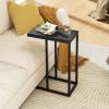 imageGiantex C Shaped End Table Small Side Table for Sofa Couch Table That Slide Under with Metal Frame Industrial TV Tray Tables for Small Spaces Living Room Bedroom Rustic BrownBlack