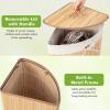 imageGiantex Corner Laundry Hamper with Lid 58 L Bamboo Laundry Basket with Removable Liner ampamp Handle Triangle Clothes Hamper for Small Spaces Bedroom Bathroom Laundry ampamp Living Room BrownNatural