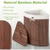 imageGiantex Corner Laundry Hamper with Lid 58 L Bamboo Laundry Basket with Removable Liner ampamp Handle Triangle Clothes Hamper for Small Spaces Bedroom Bathroom Laundry ampamp Living Room BrownBrown