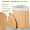 imageGiantex Corner Laundry Hamper with Lid 58 L Bamboo Laundry Basket with Removable Liner ampamp Handle Triangle Clothes Hamper for Small Spaces Bedroom Bathroom Laundry ampamp Living Room BrownNatural