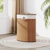 imageGiantex Corner Laundry Hamper with Lid 58 L Bamboo Laundry Basket with Removable Liner ampamp Handle Triangle Clothes Hamper for Small Spaces Bedroom Bathroom Laundry ampamp Living Room BrownBamboo