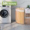 imageGiantex Corner Laundry Hamper with Lid 58 L Bamboo Laundry Basket with Removable Liner ampamp Handle Triangle Clothes Hamper for Small Spaces Bedroom Bathroom Laundry ampamp Living Room BrownNatural
