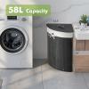 imageGiantex Corner Laundry Hamper with Lid 58 L Bamboo Laundry Basket with Removable Liner ampamp Handle Triangle Clothes Hamper for Small Spaces Bedroom Bathroom Laundry ampamp Living Room BrownBlack