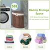 imageGiantex Corner Laundry Hamper with Lid 58 L Bamboo Laundry Basket with Removable Liner ampamp Handle Triangle Clothes Hamper for Small Spaces Bedroom Bathroom Laundry ampamp Living Room BrownBrown