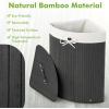 imageGiantex Corner Laundry Hamper with Lid 58 L Bamboo Laundry Basket with Removable Liner ampamp Handle Triangle Clothes Hamper for Small Spaces Bedroom Bathroom Laundry ampamp Living Room BrownBlack