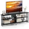 imageGiantex Corner TV Stand for 65 Inch TV Modern Entertainment Center wPower Outlet Storage ShelvesampampMetal Frame Media TV Console Table for Living Room Bedroom Small Spaces Black