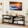 imageGiantex Corner TV Stand for 65 Inch TV Modern Entertainment Center wPower Outlet Storage ShelvesampampMetal Frame Media TV Console Table for Living Room Bedroom Small Spaces Black