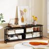 imageGiantex Corner TV Stand for 65 Inch TV Modern Entertainment Center wPower Outlet Storage ShelvesampampMetal Frame Media TV Console Table for Living Room Bedroom Small Spaces Black