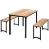 imageGiantex Dining Table Set for 4 Industrial Kitchen Table Set w 2 Benches SpaceSaving Dinette Set for Breakfast Nook Dining Room Kitchen Easy Assembly NaturalNatural