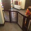 imageGiantex Dog Gate with Door  30H  80W Wooden Pet Gate with Walk Through Door Foldable Freestanding 4 Panels Pet Safety Fence Extra Wide for Doorway Stairs House Deck Yard Dark Cherry BrownDark Cherry Brown