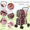 imageGiantex Double Pet Stroller with 2 Detachable Carrier Bags Safety Belt 4 Lockable Wheels Folding Cat ampamp Dog Stroller for Small Medium Pets Cats Dogs Puppy Travel Strolling Cart BeigePink