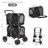 imageGiantex Double Pet Stroller with 2 Detachable Carrier Bags Safety Belt 4 Lockable Wheels Folding Cat ampamp Dog Stroller for Small Medium Pets Cats Dogs Puppy Travel Strolling Cart BeigeBlack