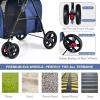 imageGiantex Double Pet Stroller with 2 Detachable Carrier Bags Safety Belt 4 Lockable Wheels Folding Cat ampamp Dog Stroller for Small Medium Pets Cats Dogs Puppy Travel Strolling Cart BeigeNavy