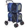 imageGiantex Double Pet Stroller with 2 Detachable Carrier Bags Safety Belt 4 Lockable Wheels Folding Cat ampamp Dog Stroller for Small Medium Pets Cats Dogs Puppy Travel Strolling Cart BeigeNavy