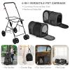imageGiantex Double Pet Stroller with 2 Detachable Carrier Bags Safety Belt 4 Lockable Wheels Folding Cat ampamp Dog Stroller for Small Medium Pets Cats Dogs Puppy Travel Strolling Cart BeigeBlack