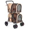 imageGiantex Double Pet Stroller with 2 Detachable Carrier Bags Safety Belt 4 Lockable Wheels Folding Cat ampamp Dog Stroller for Small Medium Pets Cats Dogs Puppy Travel Strolling Cart BeigeBeige