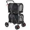imageGiantex Double Pet Stroller with 2 Detachable Carrier Bags Safety Belt 4 Lockable Wheels Folding Cat ampamp Dog Stroller for Small Medium Pets Cats Dogs Puppy Travel Strolling Cart BeigeBlack