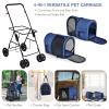 imageGiantex Double Pet Stroller with 2 Detachable Carrier Bags Safety Belt 4 Lockable Wheels Folding Cat ampamp Dog Stroller for Small Medium Pets Cats Dogs Puppy Travel Strolling Cart BeigeNavy