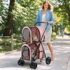 imageGiantex Double Pet Stroller with 2 Detachable Carrier Bags Safety Belt 4 Lockable Wheels Folding Cat ampamp Dog Stroller for Small Medium Pets Cats Dogs Puppy Travel Strolling Cart BeigePink