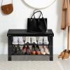 imageGiantex Entryway Shoe Bench Bamboo Shoe Shelf Organizer Holds up to 6 Pairs 3Tier Black Shoe Storage Rack Heels Slippers for Entry Living Room Bathroom BlackBlack