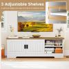 imageGiantex Farmhouse TV Stand for TVs up to 65quot Entertainment Center with Storage Cabinets Sliding Doors ampamp Adjustable Shelves Modern Media TV Console Table for Living Room Bedroom White ampamp Oak