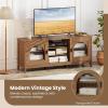 imageGiantex Farmhouse TV Stand for TVs up to 65quot Modern Vintage Entertainment Center wStorage Adjustable Shelves Cable HolesampampGlass Doors Media TV Console Table for Bedroom Living Room Teal BlueWalnut