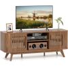 imageGiantex Fluted TV Stand for TVs up to 60quot Mid Century Modern Entertainment Center wStorage 2Door TV Cabinet wAdjustable Shelves Media Console Table for Living Room Bedroom Walnut