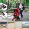 imageGiantex Folding Dog Stroller for Small Medium Dogs Cats Puppy 4 Lockable Wheels Cat Stroller Pet Travel Carrier Strolling Cart Safety Belt Removable Liner and Storage Basket RedRed