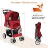 imageGiantex Folding Dog Stroller for Small Medium Dogs Cats Puppy 4 Lockable Wheels Cat Stroller Pet Travel Carrier Strolling Cart Safety Belt Removable Liner and Storage Basket RedRed