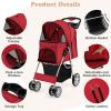 imageGiantex Folding Dog Stroller for Small Medium Dogs Cats Puppy 4 Lockable Wheels Cat Stroller Pet Travel Carrier Strolling Cart Safety Belt Removable Liner and Storage Basket RedRed