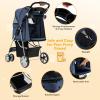 imageGiantex Folding Dog Stroller for Small Medium Dogs Cats Puppy 4 Lockable Wheels Cat Stroller Pet Travel Carrier Strolling Cart Safety Belt Removable Liner and Storage Basket RedNavy Blue